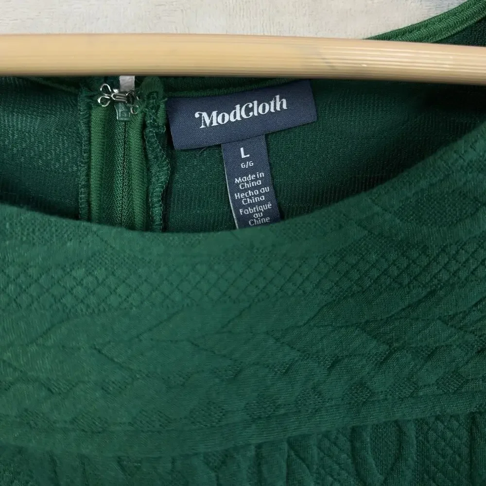 NWT MODCLOTH Braid My Entire Day 3/4 Sleeve Green Midi Dress Large Twee Cozycore